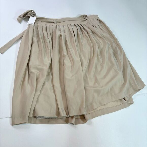 Calvin Klein Skirt Womens 20W Tan Tie-Front Pleated A-Line Midi NWT Preppy - Picture 8 of 9